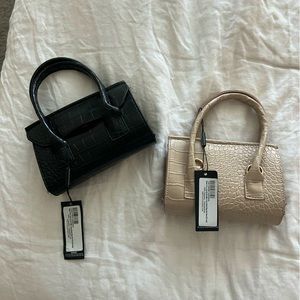 Pretty Little Thing Black and Cream Croc Mini Crossbody Purses